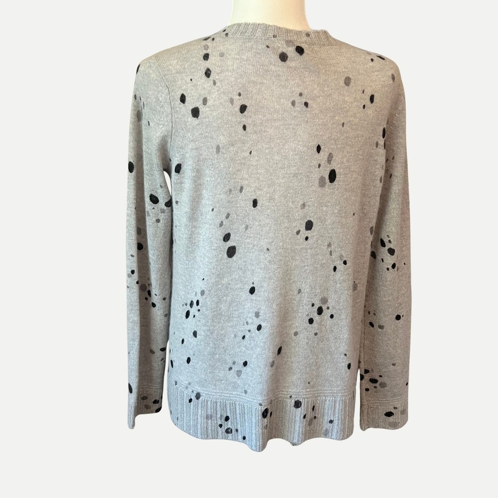 Lisa Todd 100% Cashmere Splatter Print Sweater Gray Black‎ Paint Dot V-Neck - Picture 5 of 6